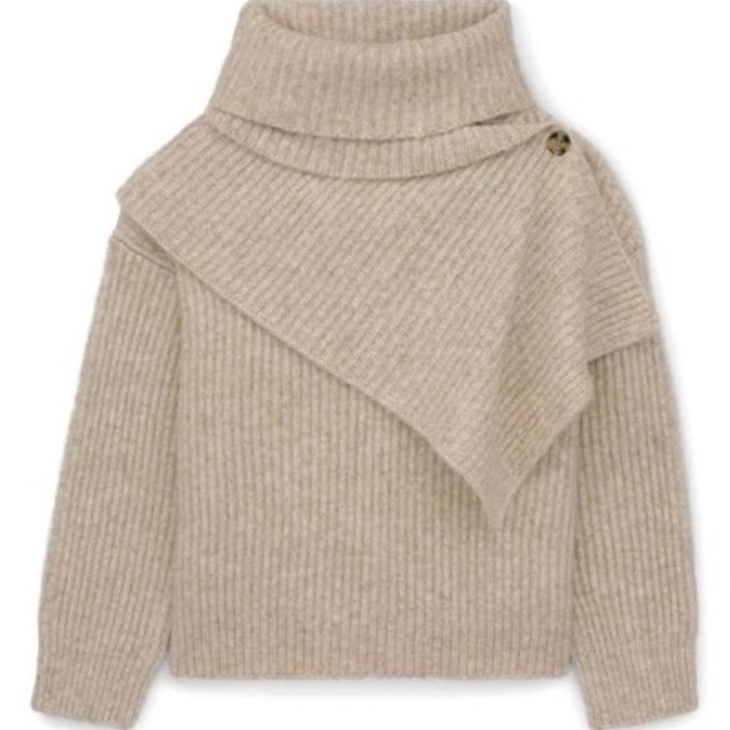 Thakoon Turtleneck Tan Oatmeal Ribbed Turtleneck Attached Scarf Chunky Xl
